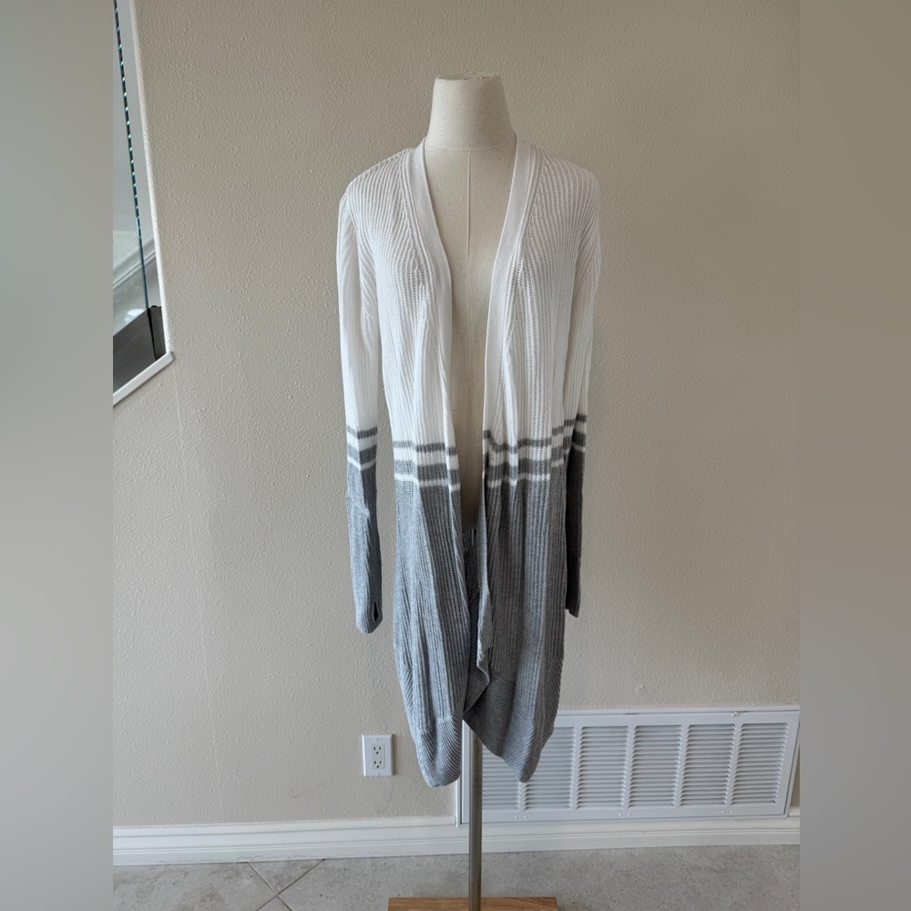 NWT BobiBLACK White and Grey Open Front Duster Sweater LARGE